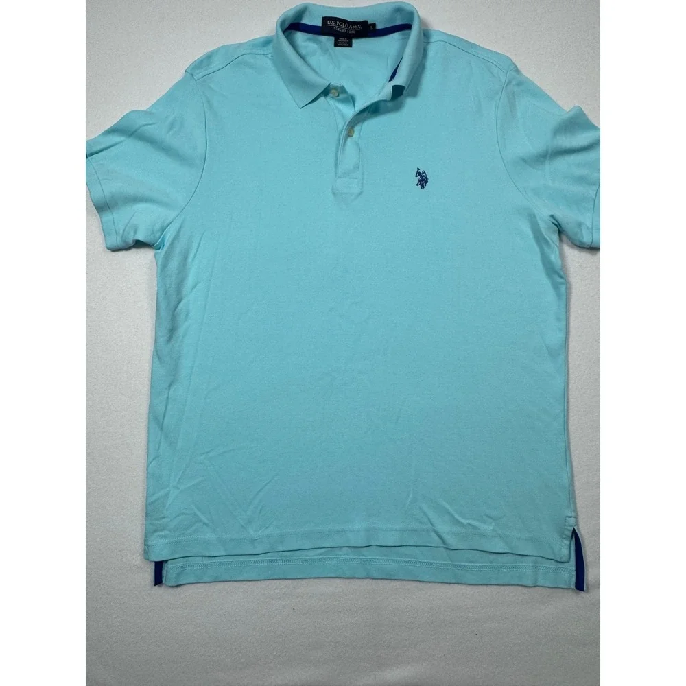 Preppy U.S. Polo Assn Luxury Feel Polo Shirt Mens Large Light Blue Short Sleeve‎